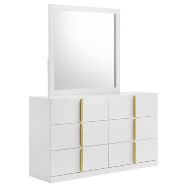Ines 6-drawer Bedroom Dresser with Mirror White High Gloss / CS-223093M